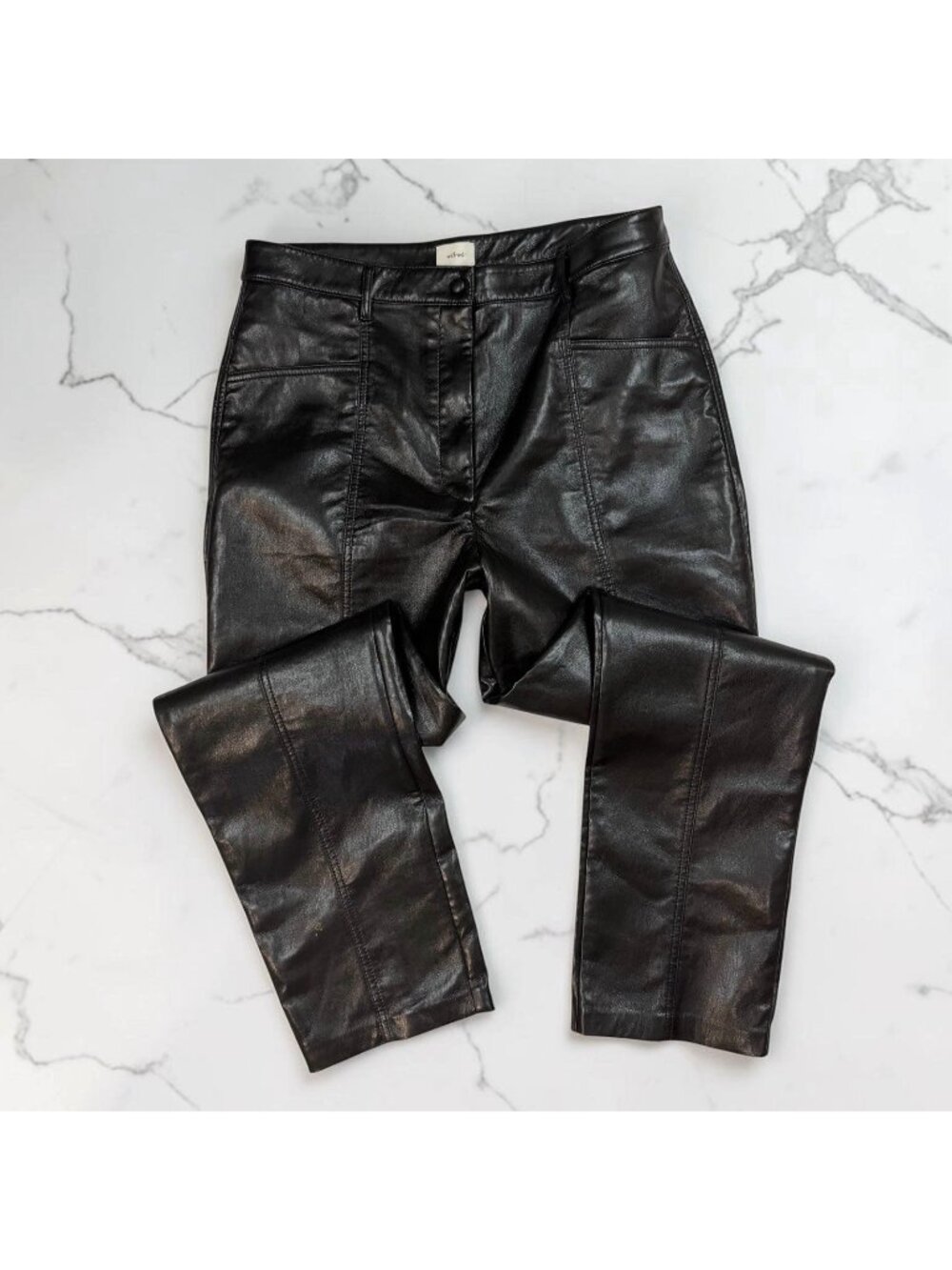 Wilfred Faux Leather Pants Size 14 Black Vegan Pleather Seamed High Rise Tapered
